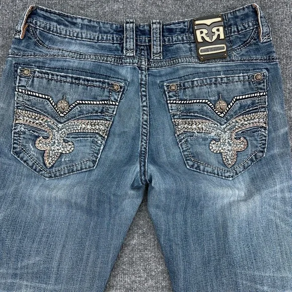 Rock Revival Jeans Mens 36x32 Clooney Boot Cut Flap Pocket Heavy Thick Stitch - Picture 15 of 16